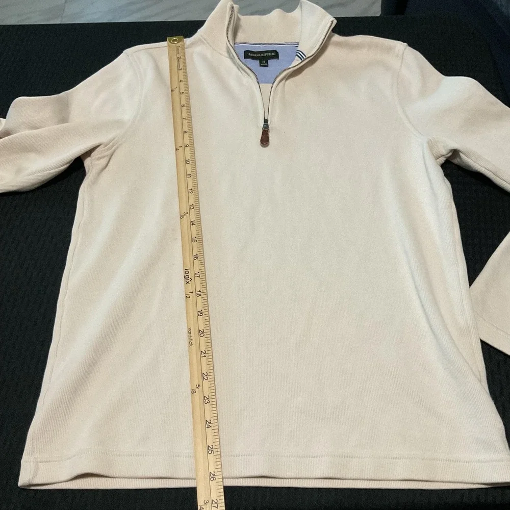 Banana Republic Sweater Mens Medium White 1/4 Zip Mock Neck + Gray Polo Lot Of 2